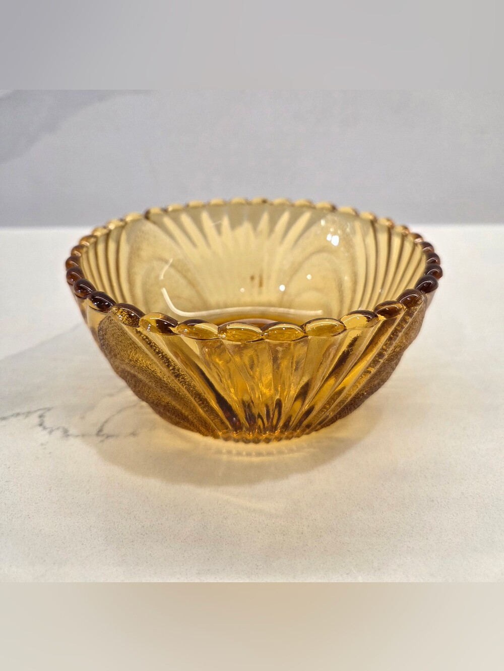 Vintage Art Deco Scalloped Amber Glass Bowl
